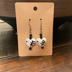 Handmade Earrings with Glass Heart And Agate Beads
